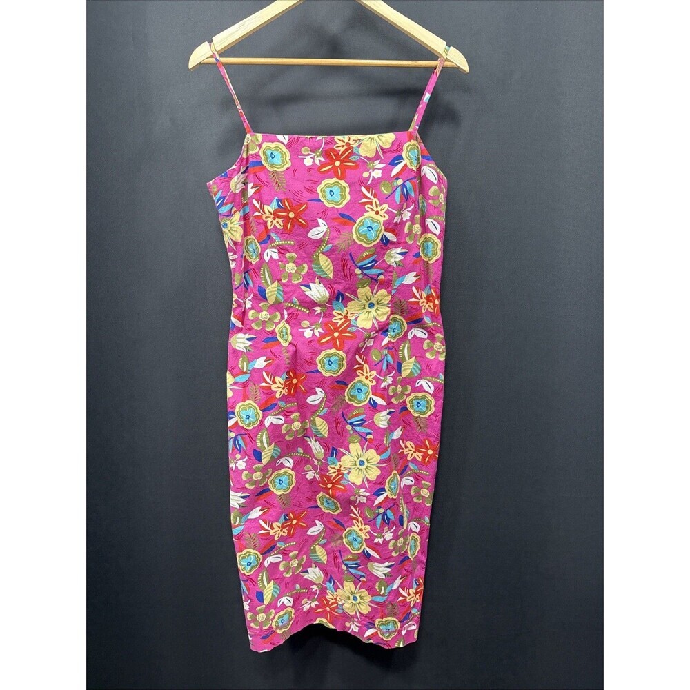 Tommy Hilfiger Dress 10 Pink Floral Sleeveless Spaghetti Strap Y2K Cotton Sheath